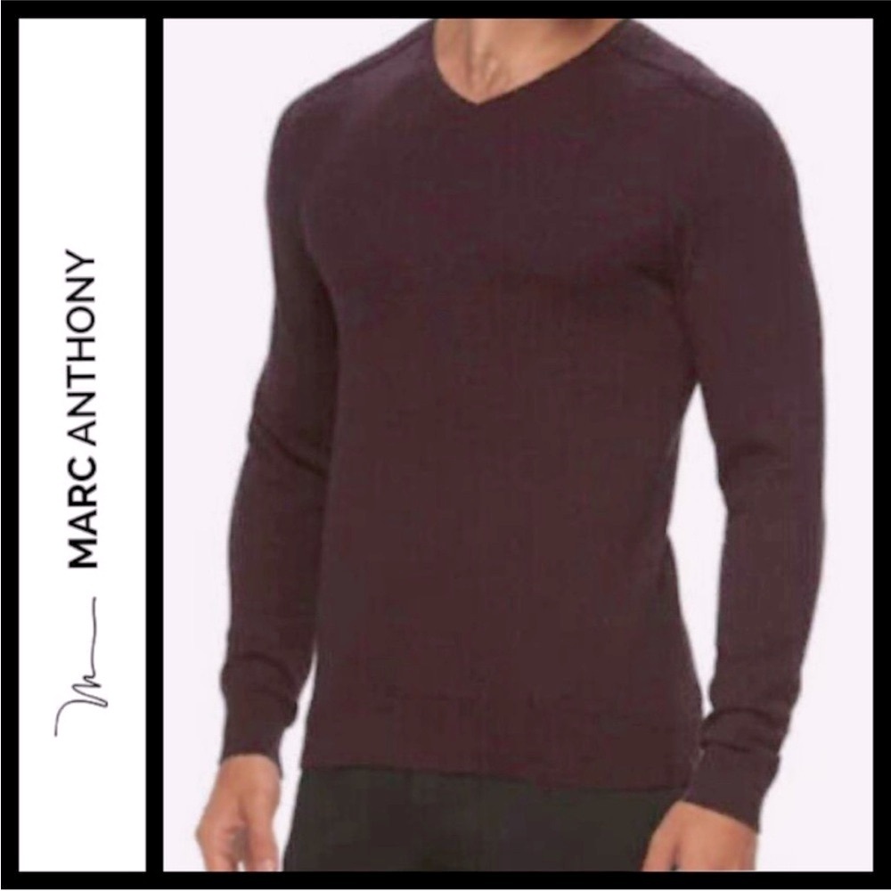 Marc Anthony Cashmere Blend V-Neck Plum Burgundy Lightweight Sweater, Size S